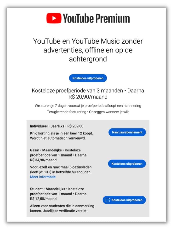 YouTube Premium Prijs